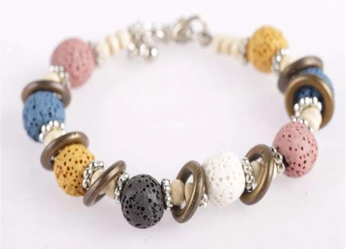 Multi Color Lava Stone Bracelet featuring vibrant lava stones designed for essential oil absorption.