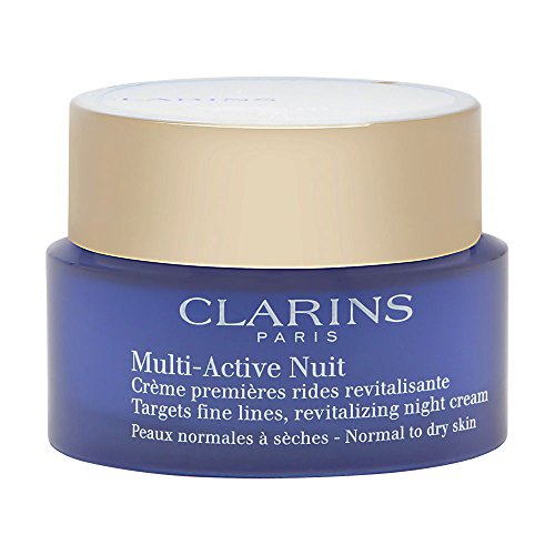 Clarins Multi-Active Nuit Revitalizing Night Cream jar with a sleek design, showcasing its luxurious texture and packaging.