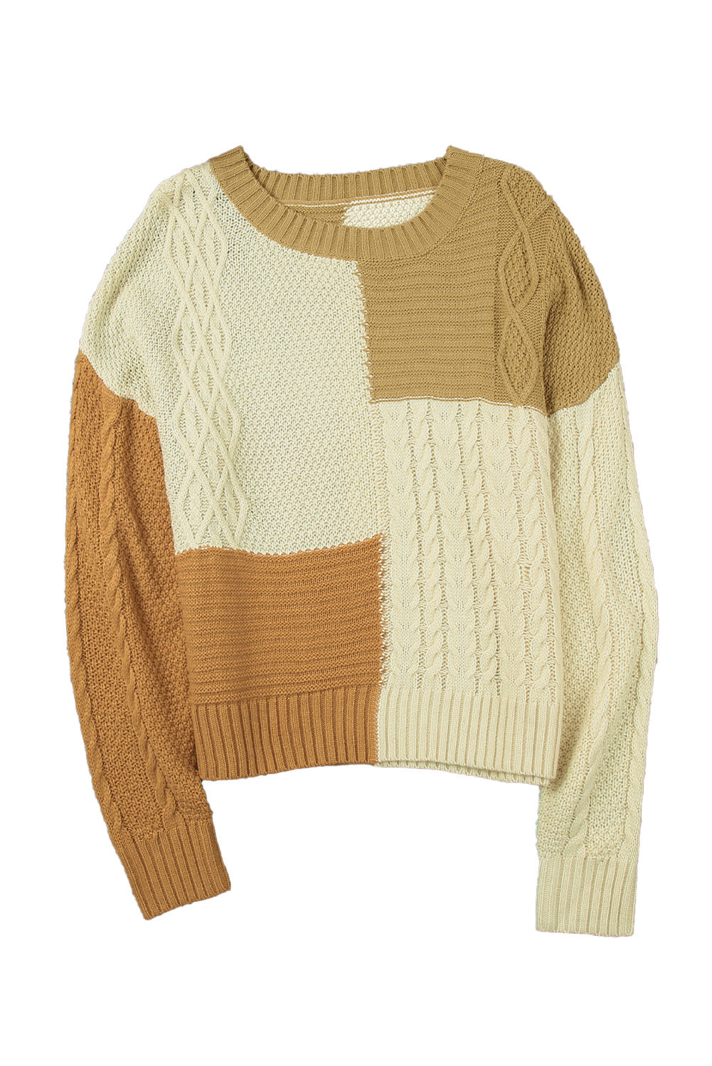 Multicolor Crew Neck Contrast Color Block Sweater featuring a relaxed fit and ribbed trims, showcasing a vibrant color-blocked design.