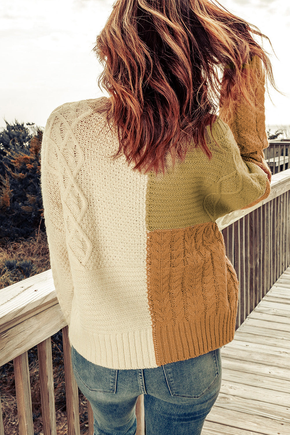 Multicolor Crew Neck Contrast Color Block Sweater featuring a relaxed fit and ribbed trims, showcasing a vibrant color-blocked design.