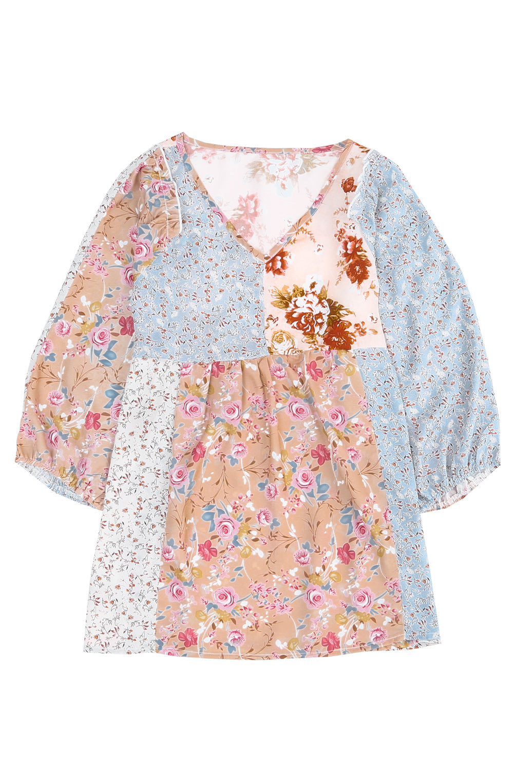 A stylish multicolor V neck babydoll top featuring a mixed floral print, perfect for casual wear.