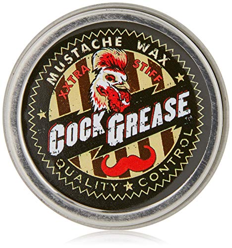 Cock Grease Mustache Wax in a stylish container, showcasing its strong hold and grooming capabilities for mustaches.