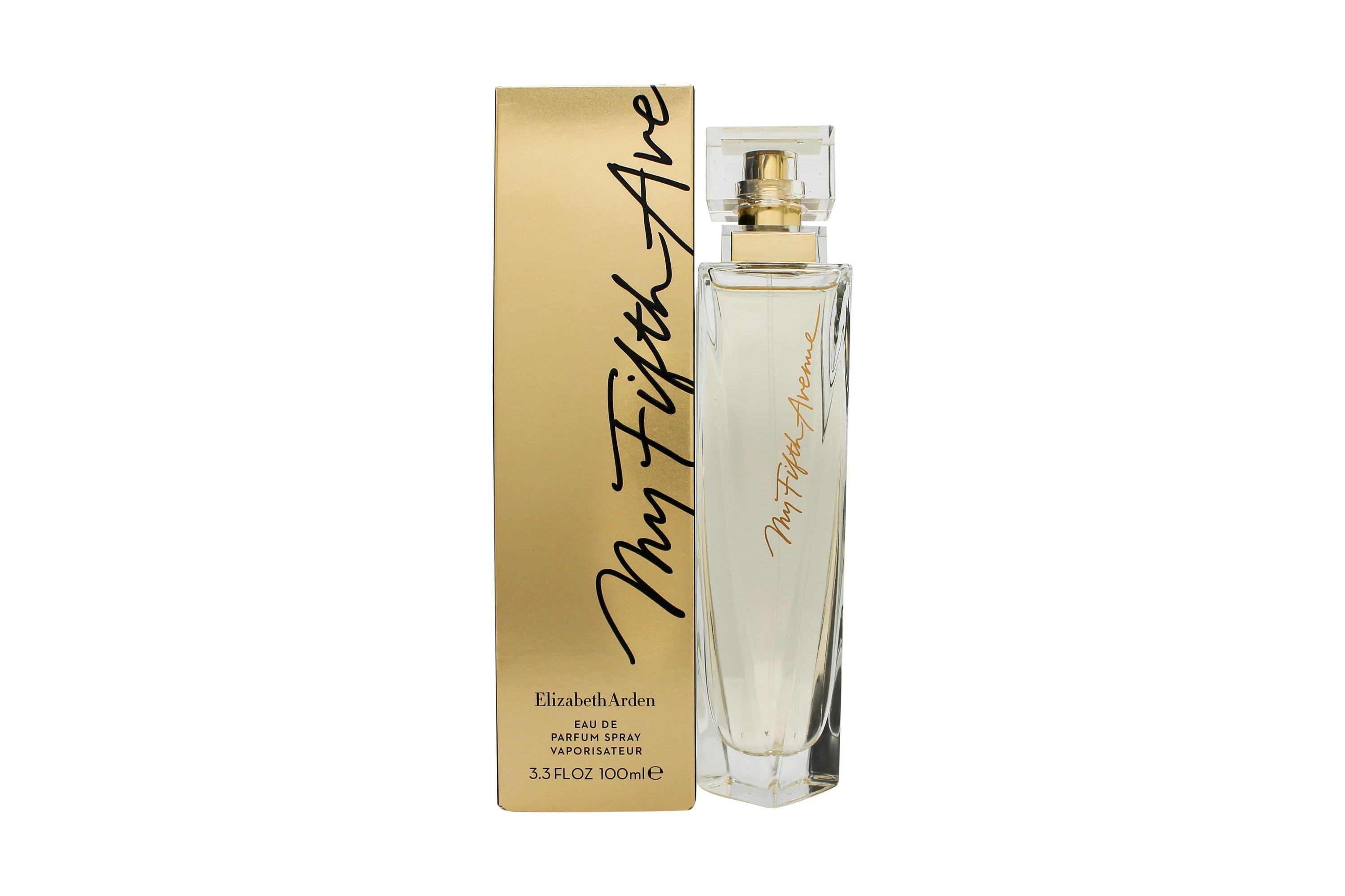 My 5th Avenue Eau de Parfum by Elizabeth Arden in an elegant bottle, showcasing a floral woody musk fragrance for women.