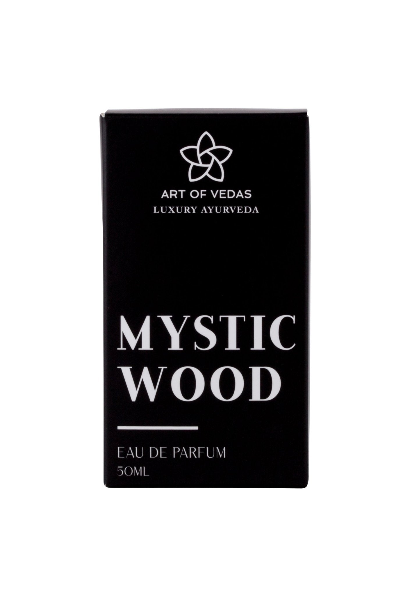 Mystic Wood Eau de Parfum bottle showcasing its elegant design and rich color.