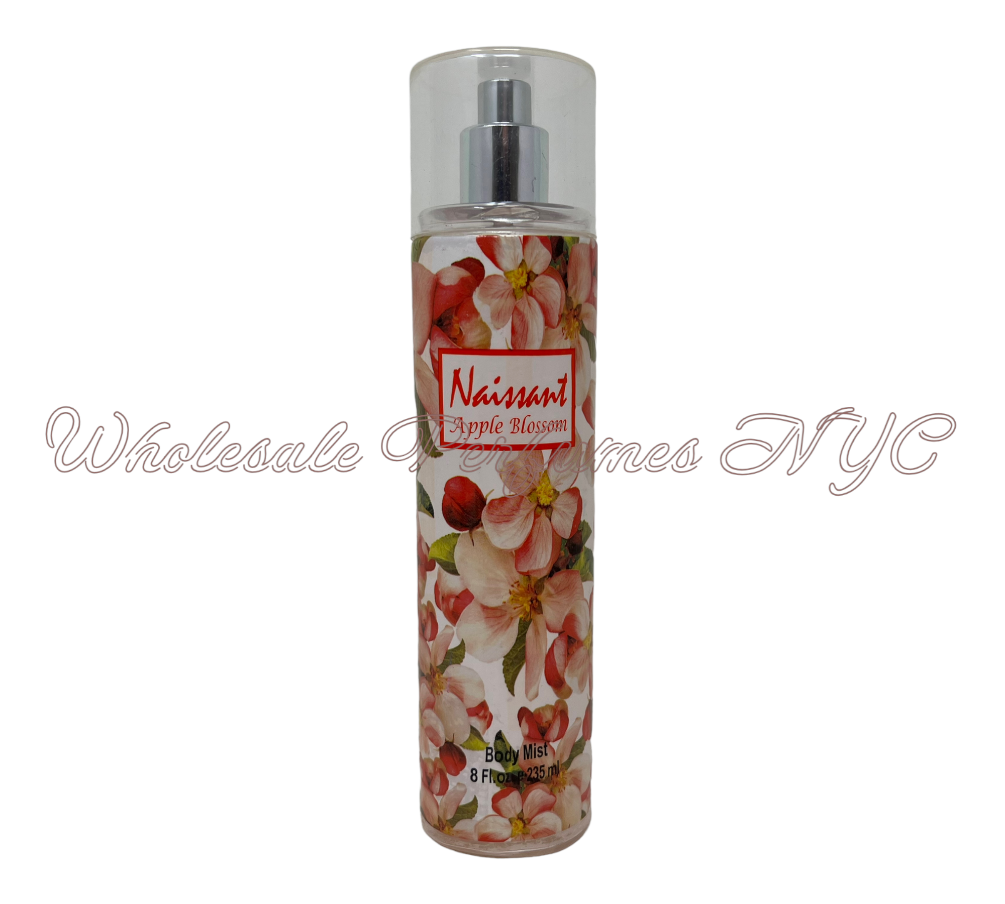 Naissant Apple Blossom Body Mist for Women in an elegant 8oz bottle, showcasing a floral design and a refreshing scent.