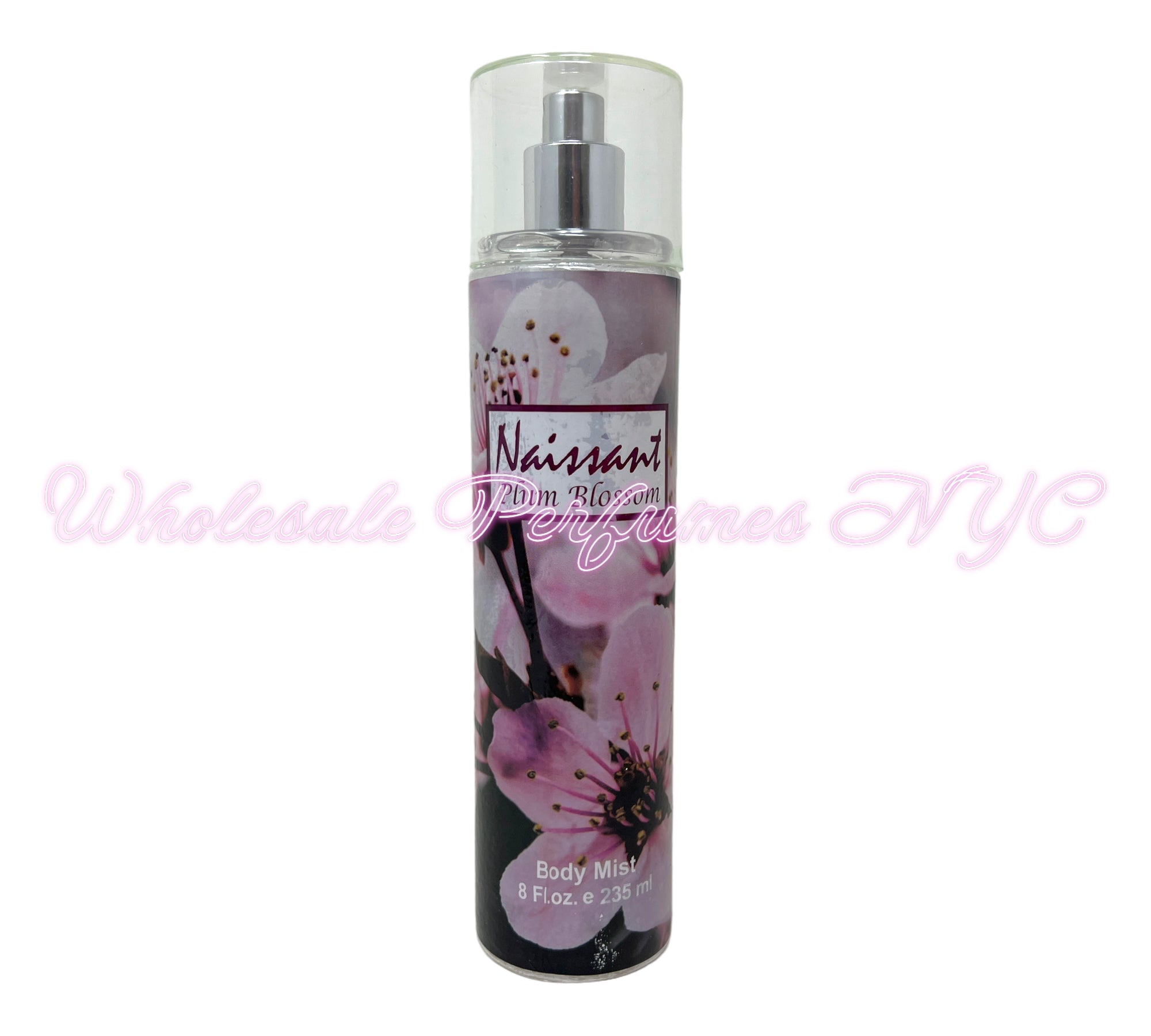 Naissant Plum Blossom Body Mist for Women in an elegant 8oz bottle, showcasing a floral design.