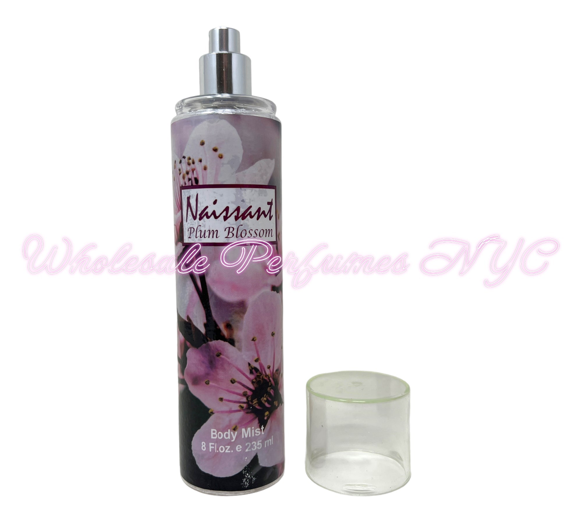 Naissant Plum Blossom Body Mist for Women in an elegant 8oz bottle, showcasing a floral design.