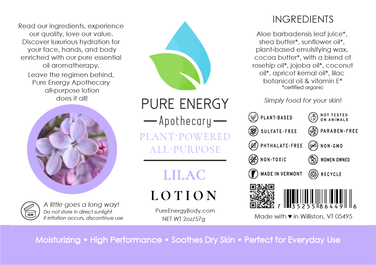 Natural All Purpose Lotion 2 oz with Lilac scent, showcasing a floral design and eco-friendly packaging.