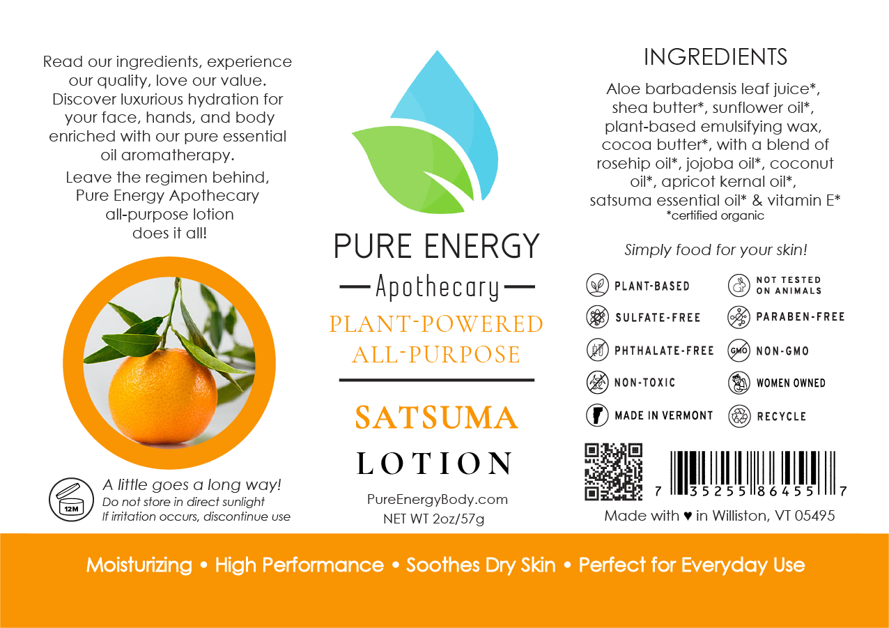 Natural All Purpose Lotion 2 oz with Satsuma essential oil, showcasing its refreshing and moisturizing properties.