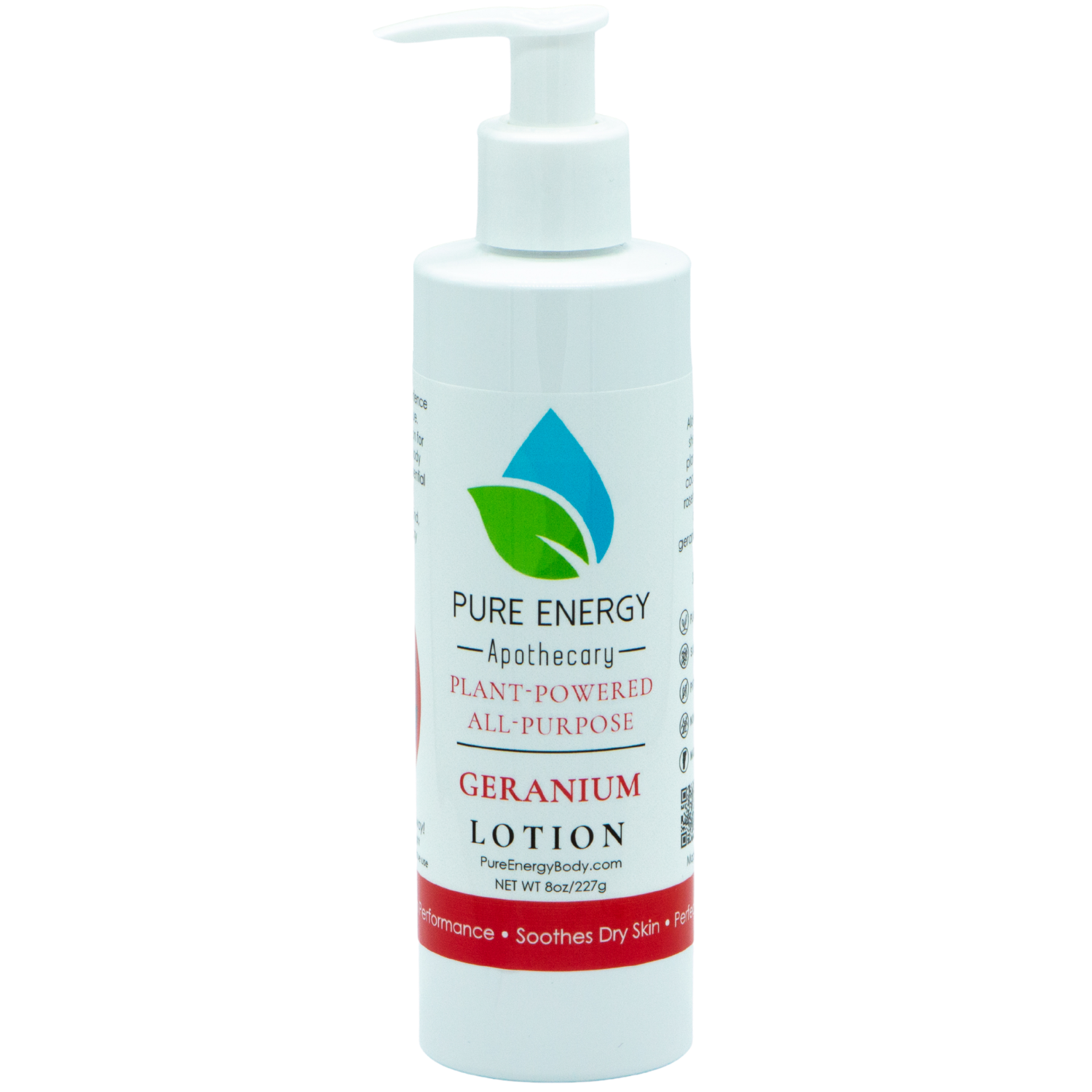 Natural All Purpose Lotion 8 Oz with Geranium scent, showcasing its elegant packaging and creamy texture.