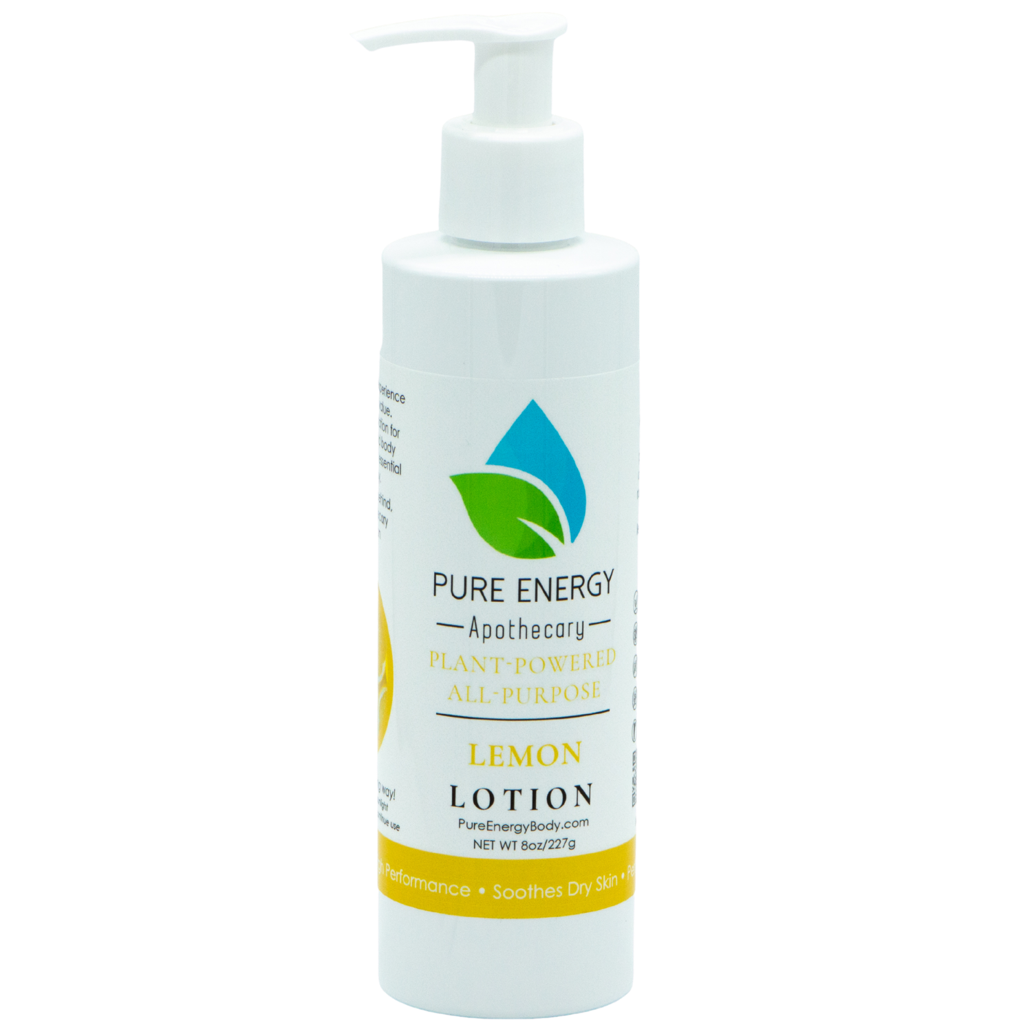 Natural All Purpose Lotion 8 Oz with lemon essential oil, showcasing its creamy texture and eco-friendly packaging.