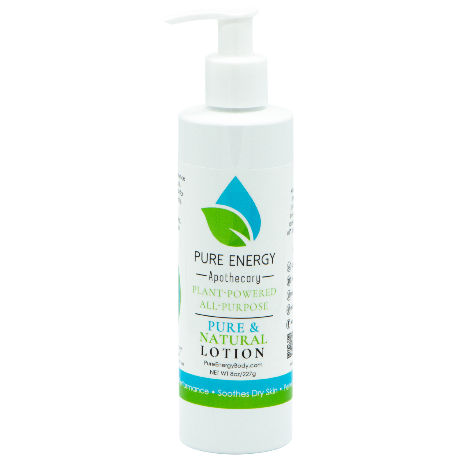 Natural All Purpose Lotion 8 Oz bottle, unscented and made with pure, natural ingredients, perfect for hands, body, and face.