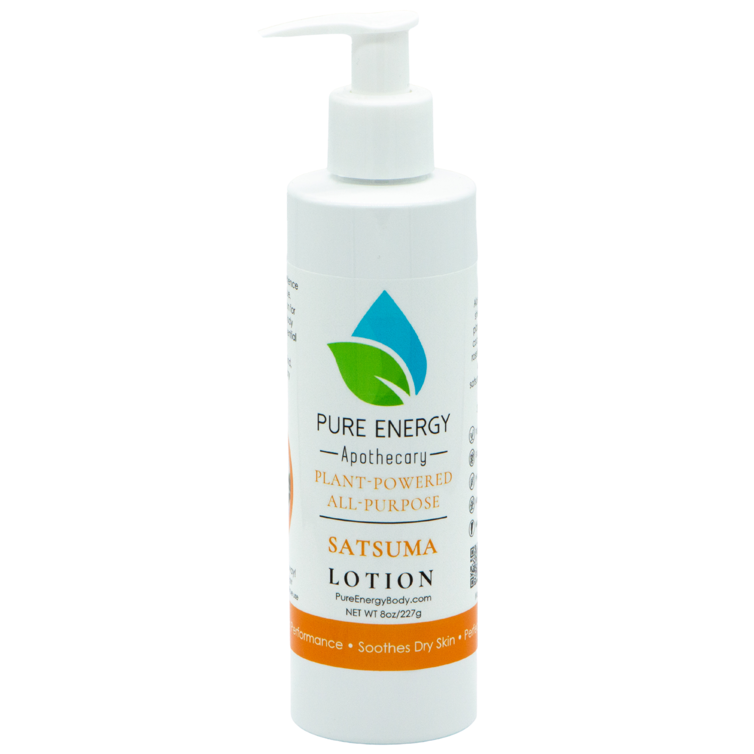 Natural All Purpose Lotion in an 8 oz bottle with Satsuma essential oil, showcasing its refreshing and moisturizing properties.