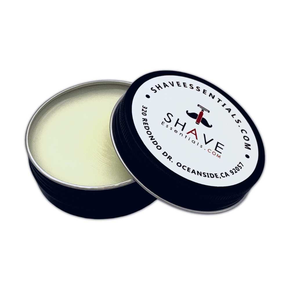 Natural Beard Balm in a stylish container, showcasing its organic ingredients like coconut oil and cedarwood oil.