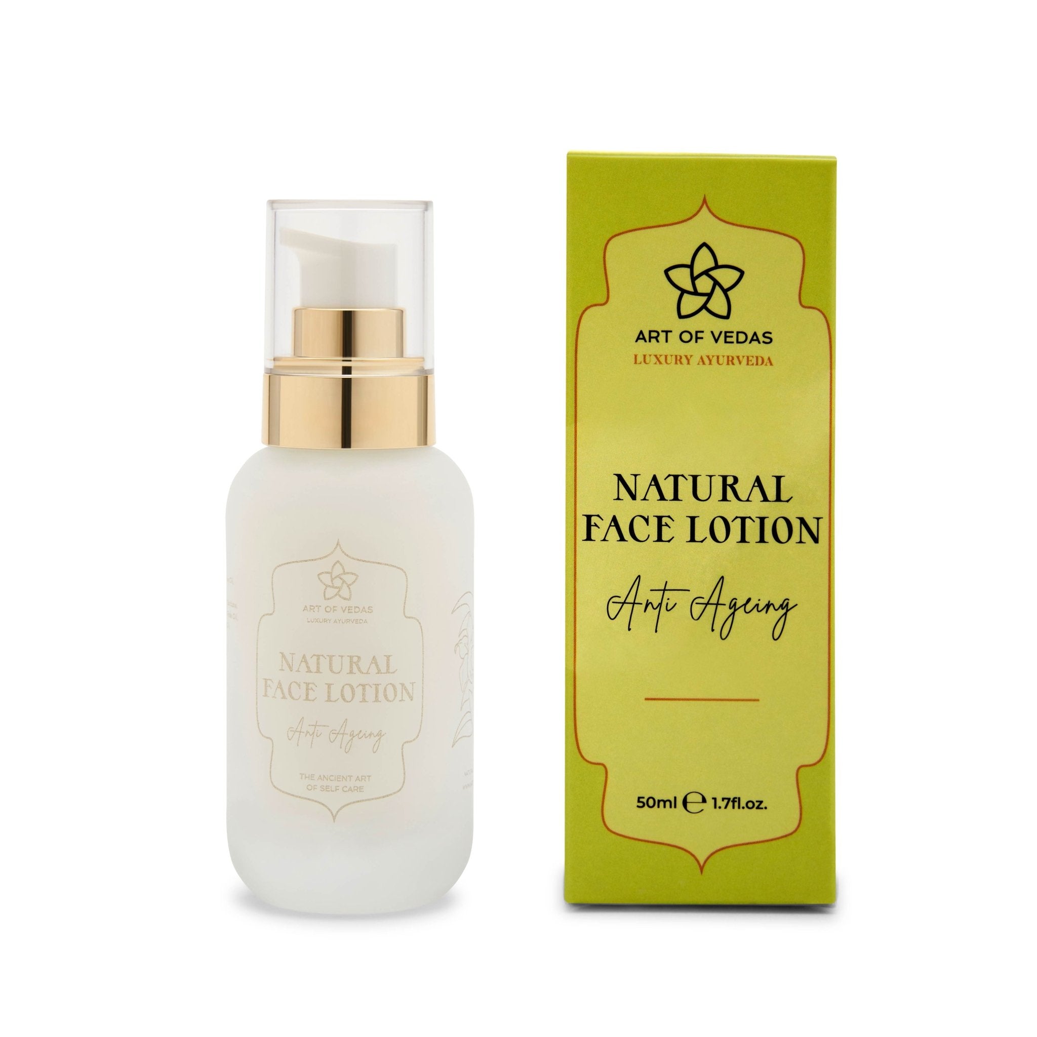 Natural Face Lotion - Anti Ageing in a sleek bottle, showcasing its vegan and cruelty-free formula, ideal for all skin types.