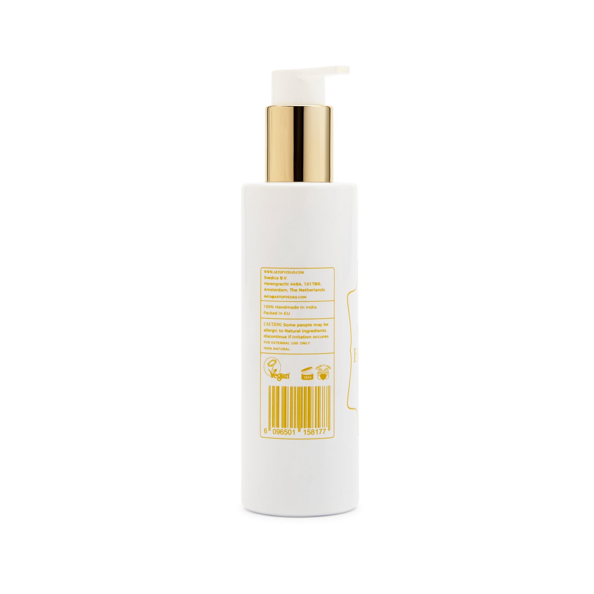 Natural Ayurvedic Face Wash with saffron and almond oil in a stylish bottle, showcasing its organic ingredients.