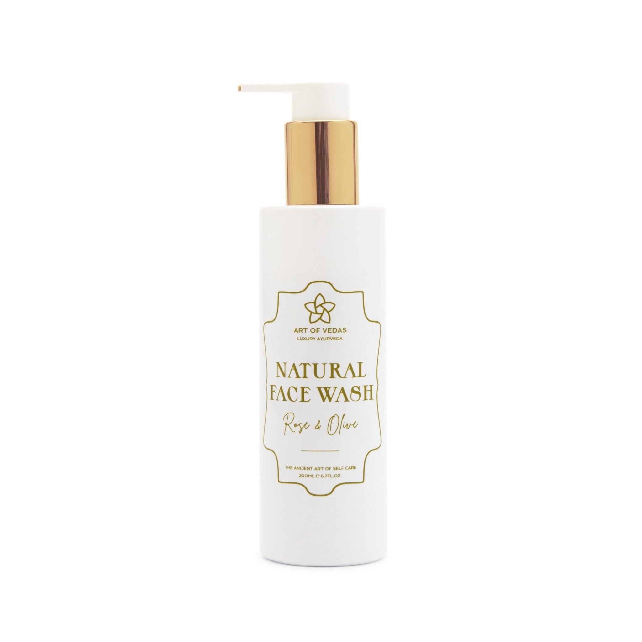 Natural Face Wash with Rose and Olive in a sleek bottle, showcasing its organic ingredients and luxurious packaging.