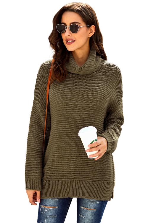 A cozy navy long sleeves turtleneck sweater displayed on a mannequin, showcasing its soft fabric and elegant design.