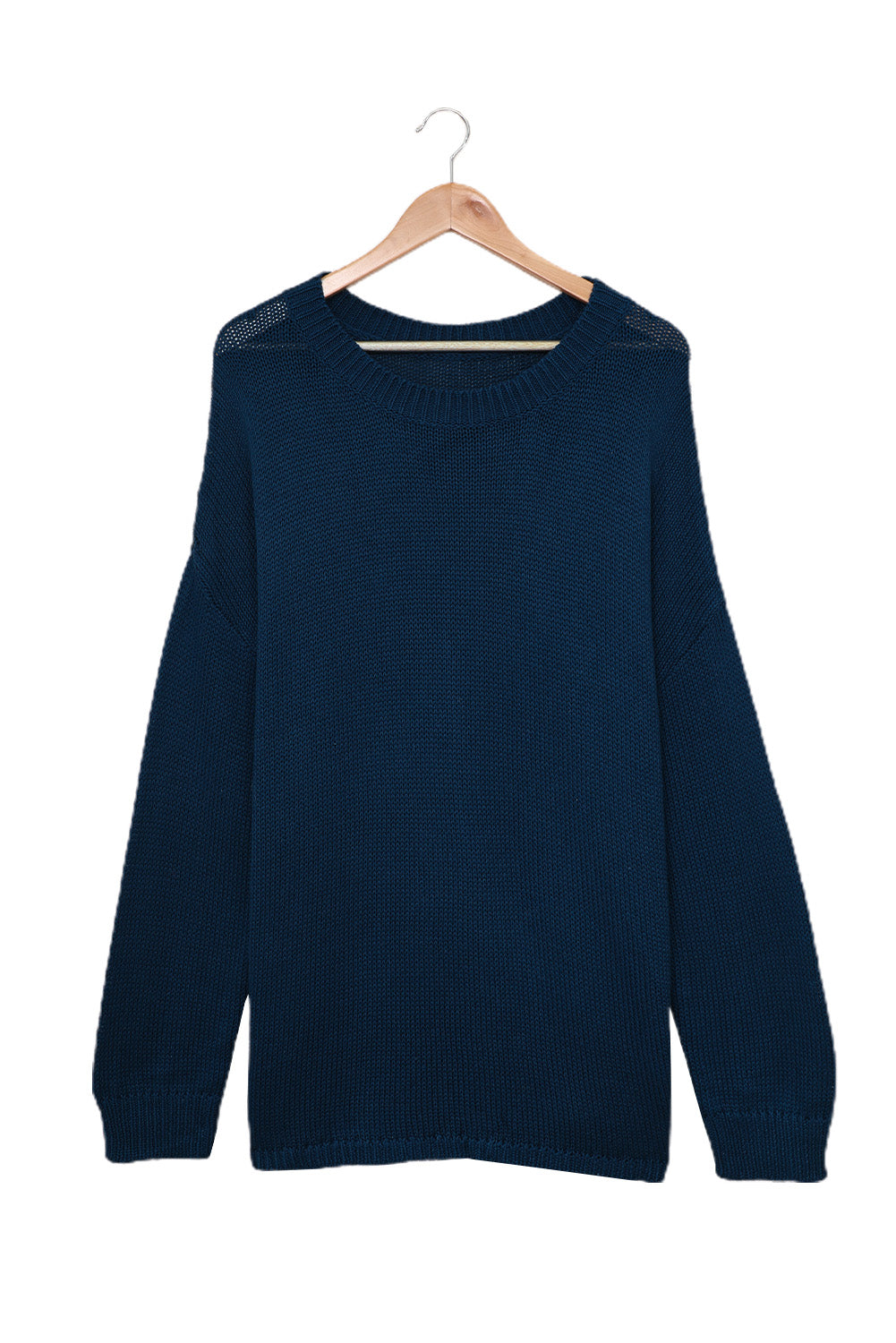 A cozy navy long sleeves turtleneck sweater displayed on a mannequin, showcasing its soft fabric and elegant design.