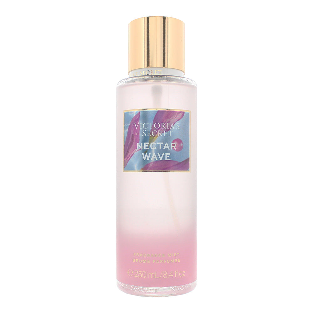 Victoria's Secret Nectar Wave Fragrance Mist bottle with floral and fruity design.