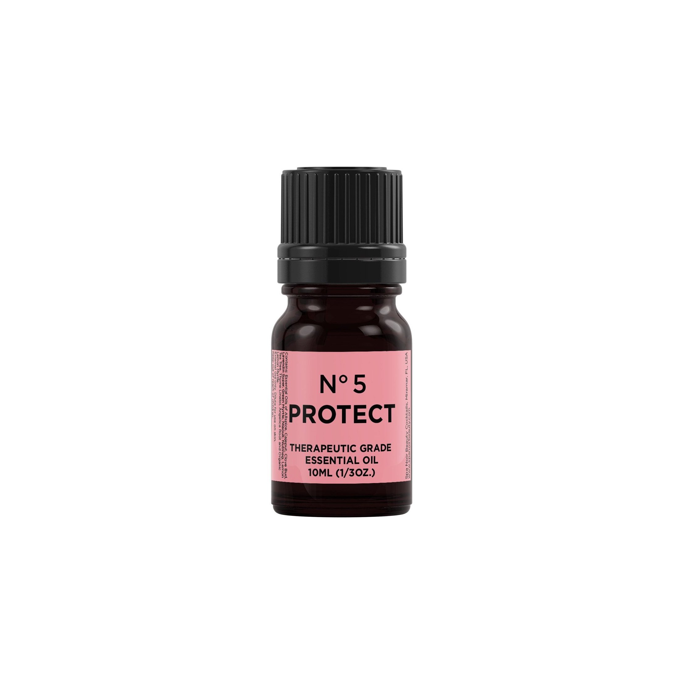 A 10 ml bottle of No. 5 Protect Essential Oil with a blend of natural ingredients for wellness.