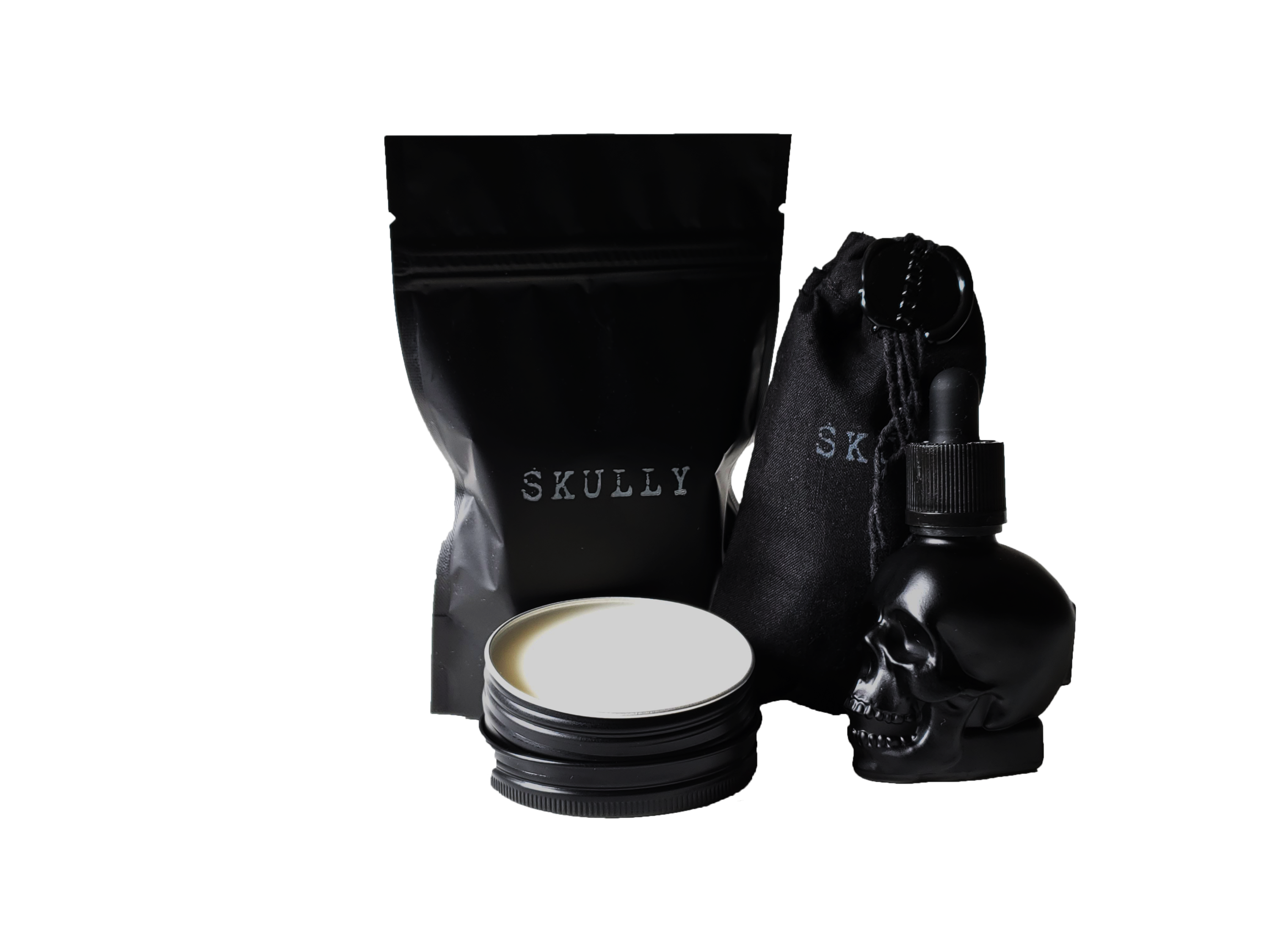 Skully brand grooming products display.