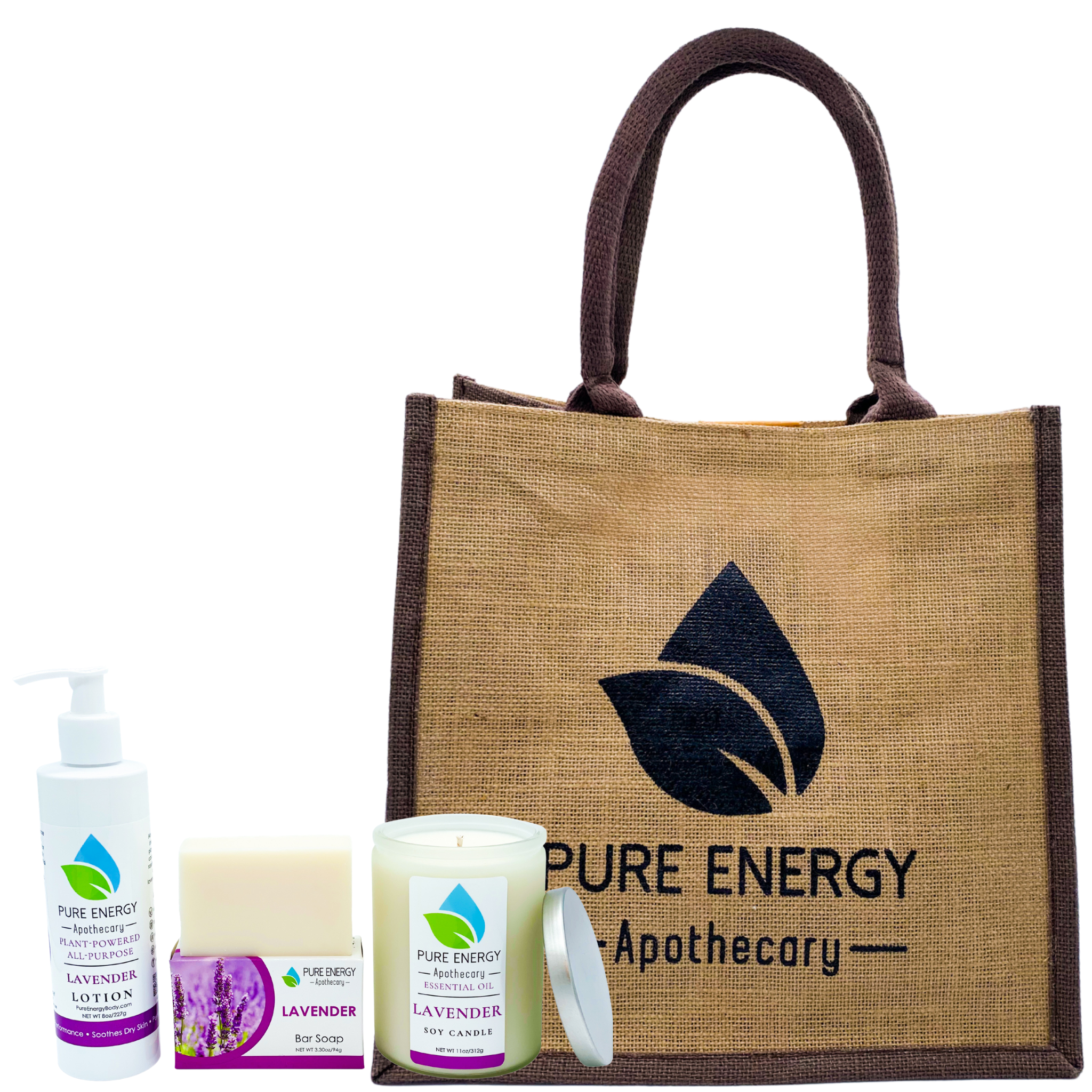 Nourishing Balance Bundle featuring lavender lotion, soap, and candle in an elegant gift basket.