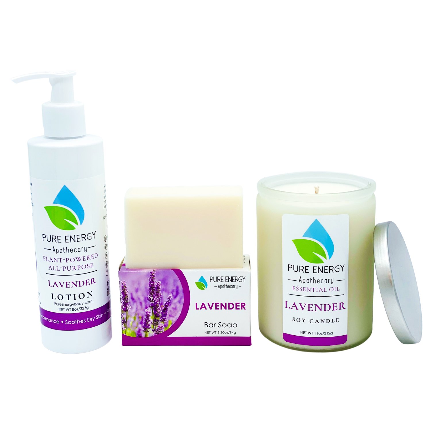 Nourishing Balance Bundle featuring lavender lotion, soap, and candle in an elegant gift basket.