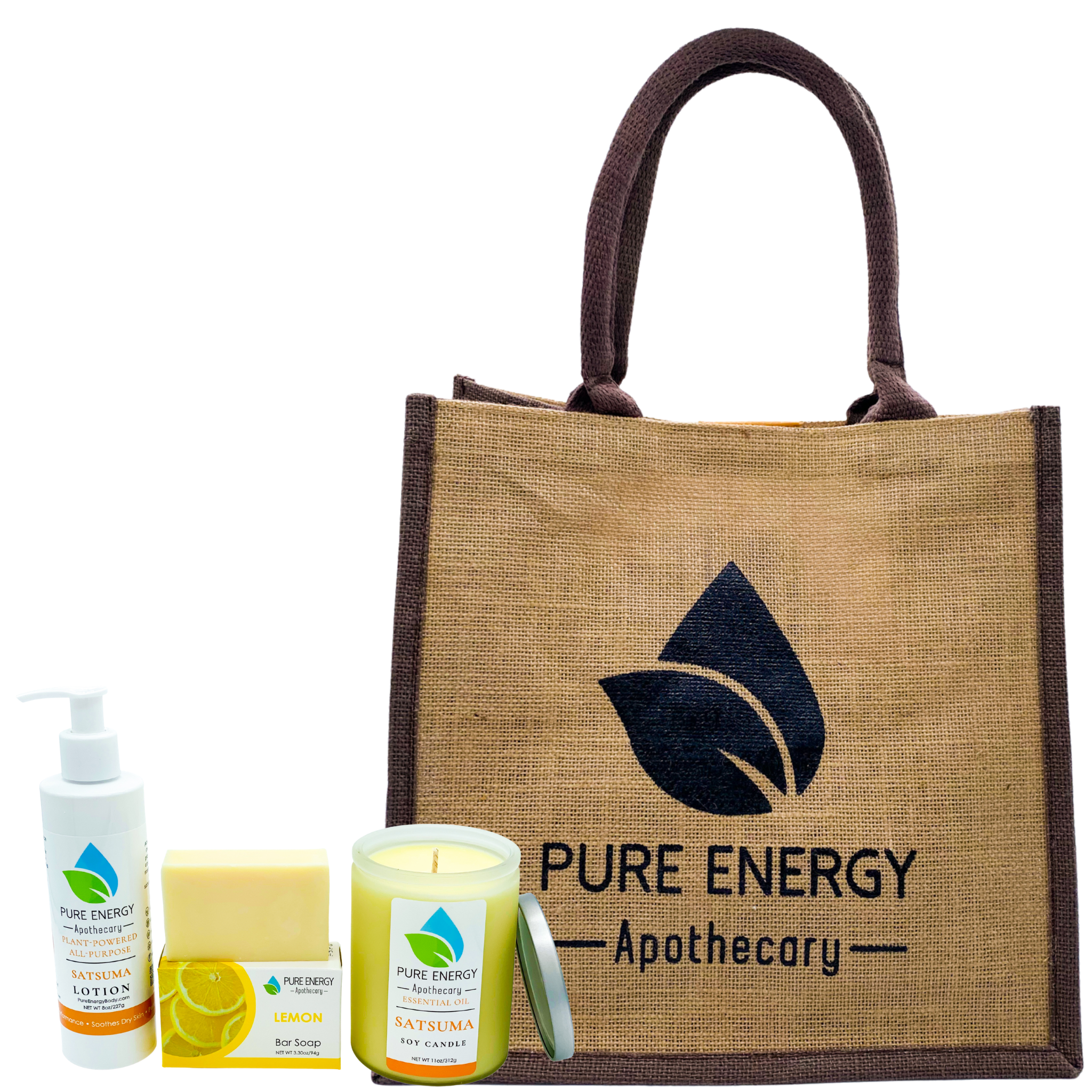 Nourishing Balance Bundle featuring Satsuma products including lotion, soap, and candle in a beautifully arranged gift basket.