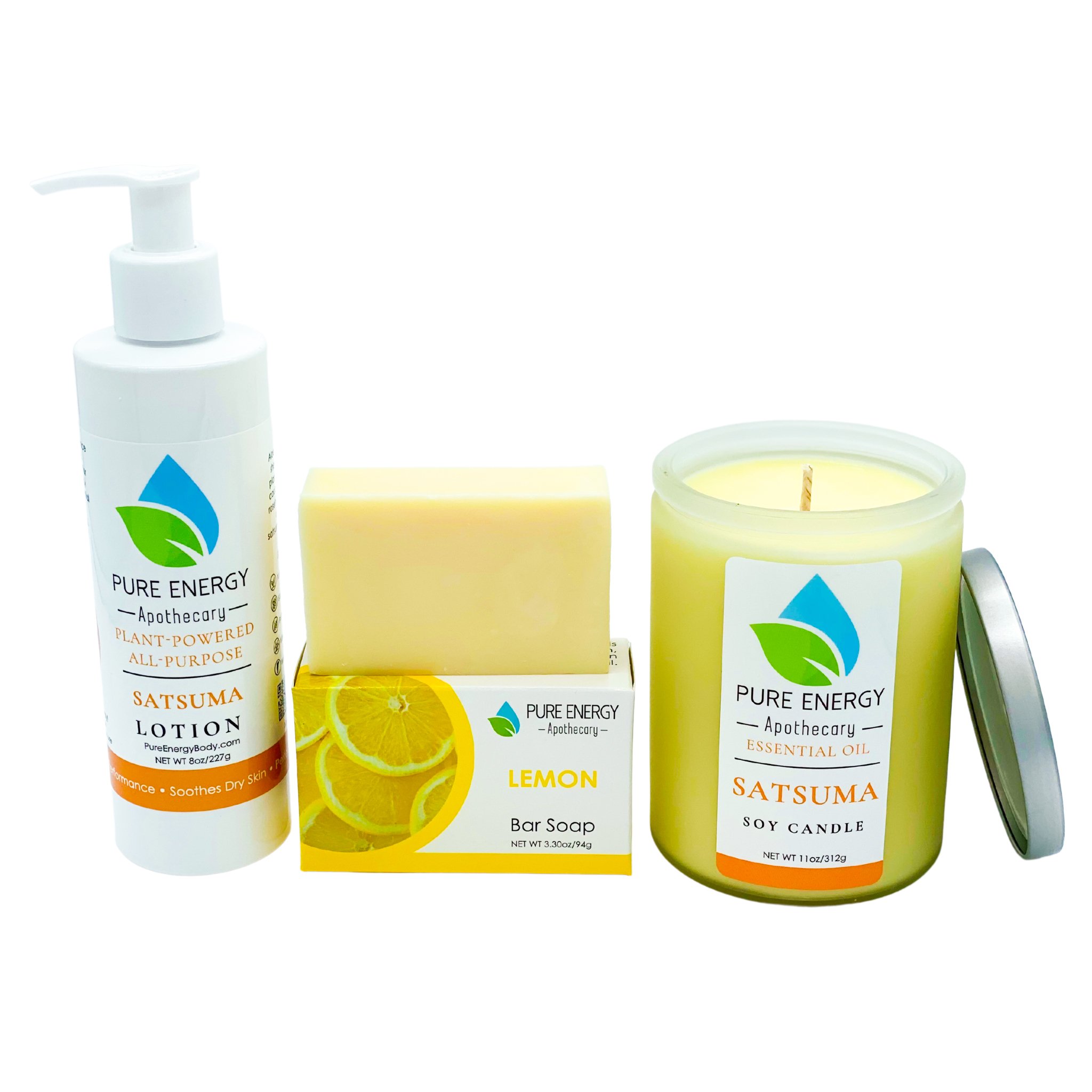 Nourishing Balance Bundle featuring Satsuma products including lotion, soap, and candle in a beautifully arranged gift basket.