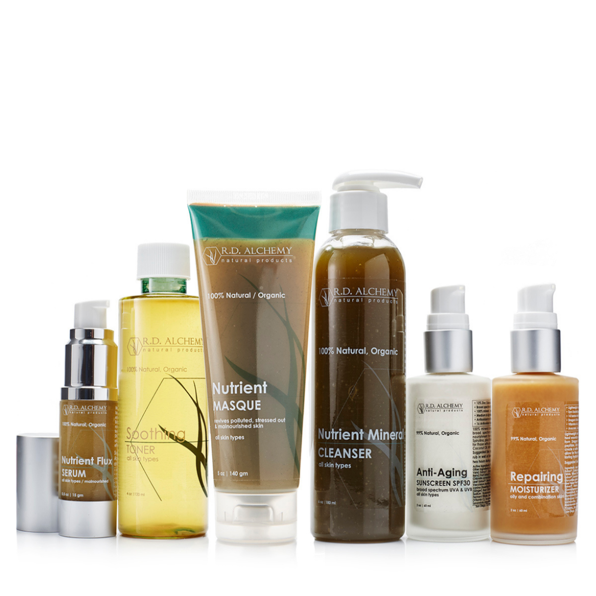 Nourishing Set featuring six skincare products designed for dull and stressed skin, promoting detoxification and radiance.