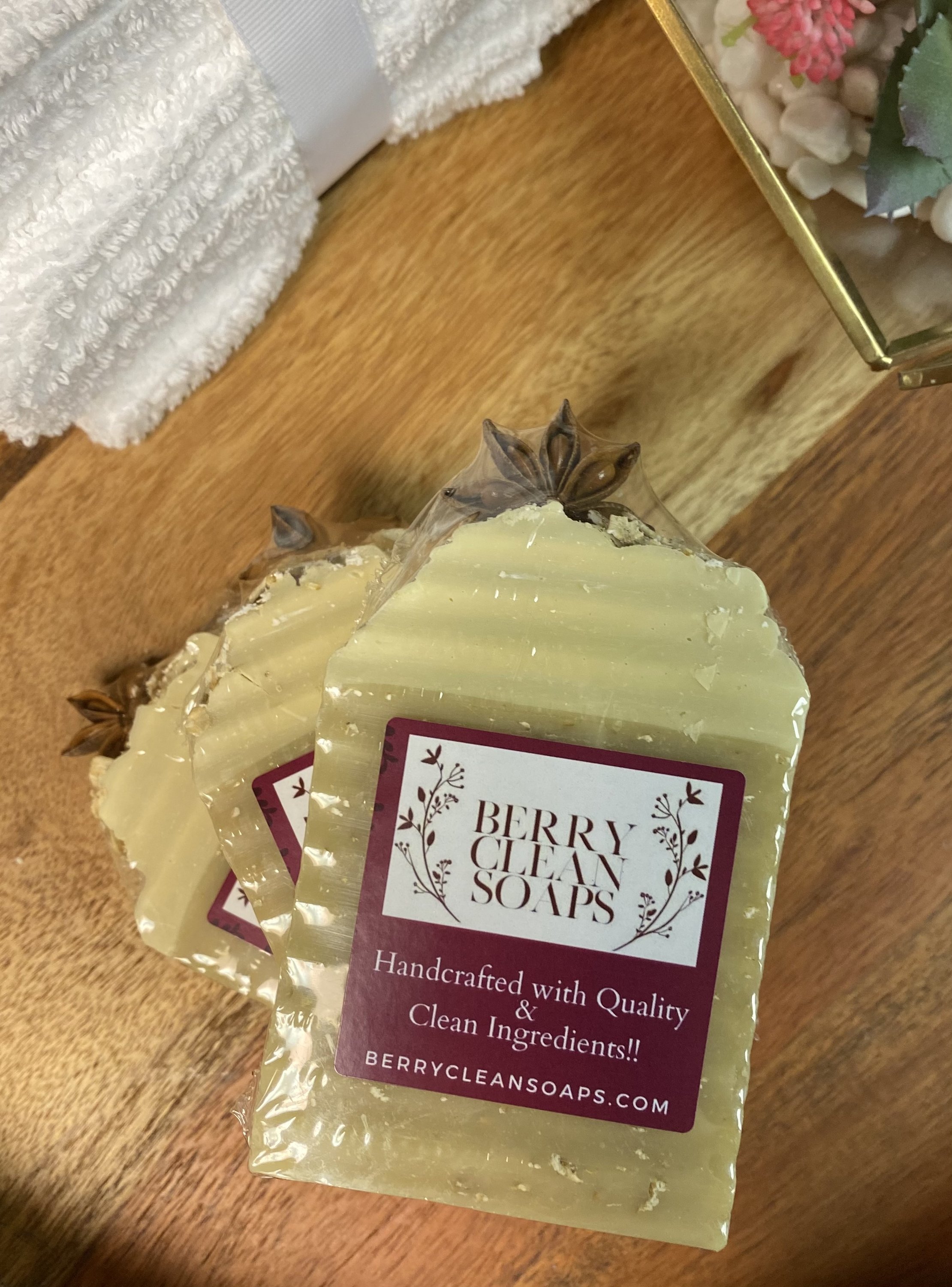 Oatmeal Milk & Honey Anise Soap bar with natural ingredients, showcasing its creamy texture and gentle exfoliating properties.