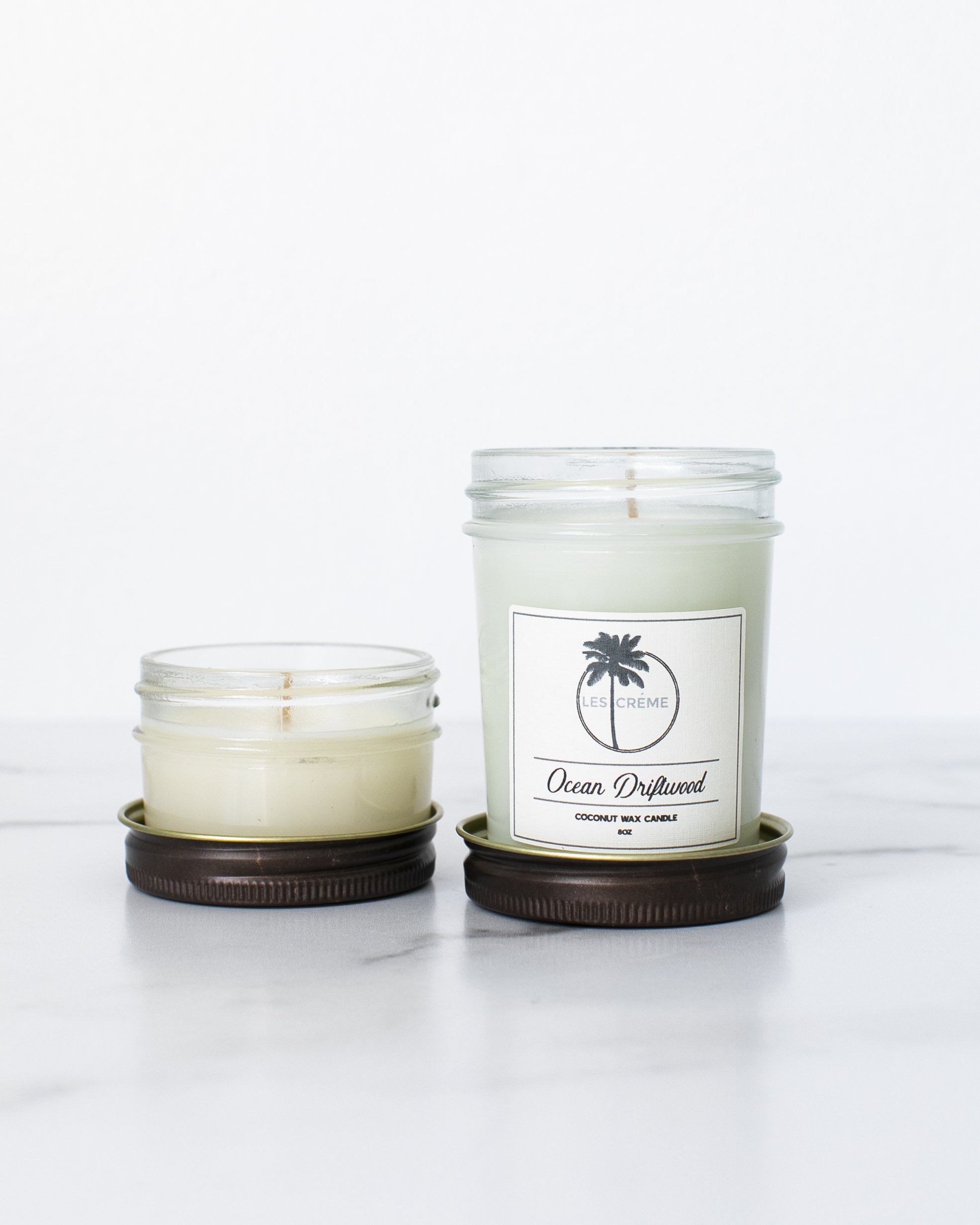 Ocean Driftwood Scent Coconut Wax Candle in a stylish jar, showcasing its natural coconut wax and cotton wick, perfect for home decor.