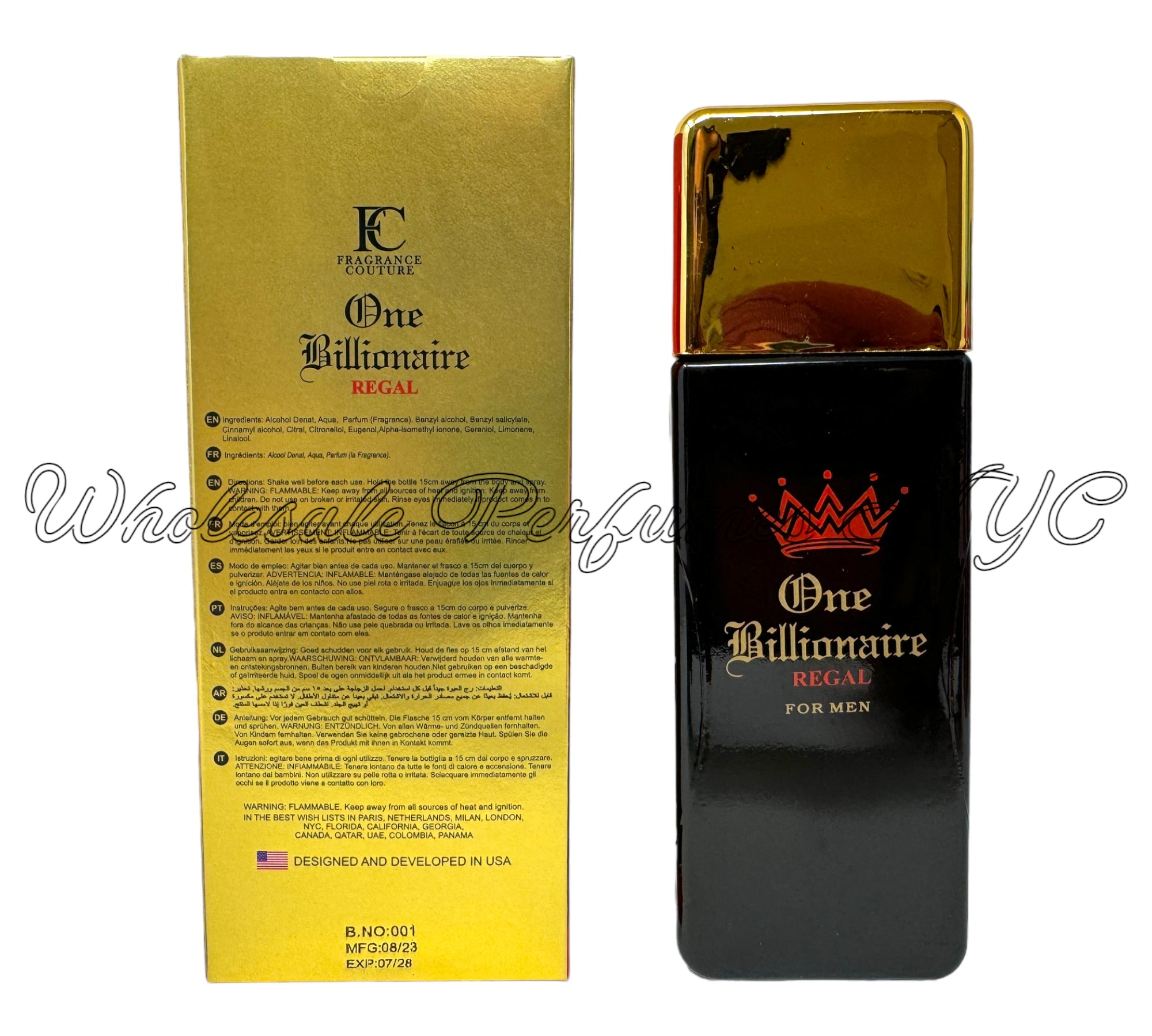 One Billionaire Regal for Men Eau de Parfum Spray in an elegant bottle, showcasing luxury and sophistication.