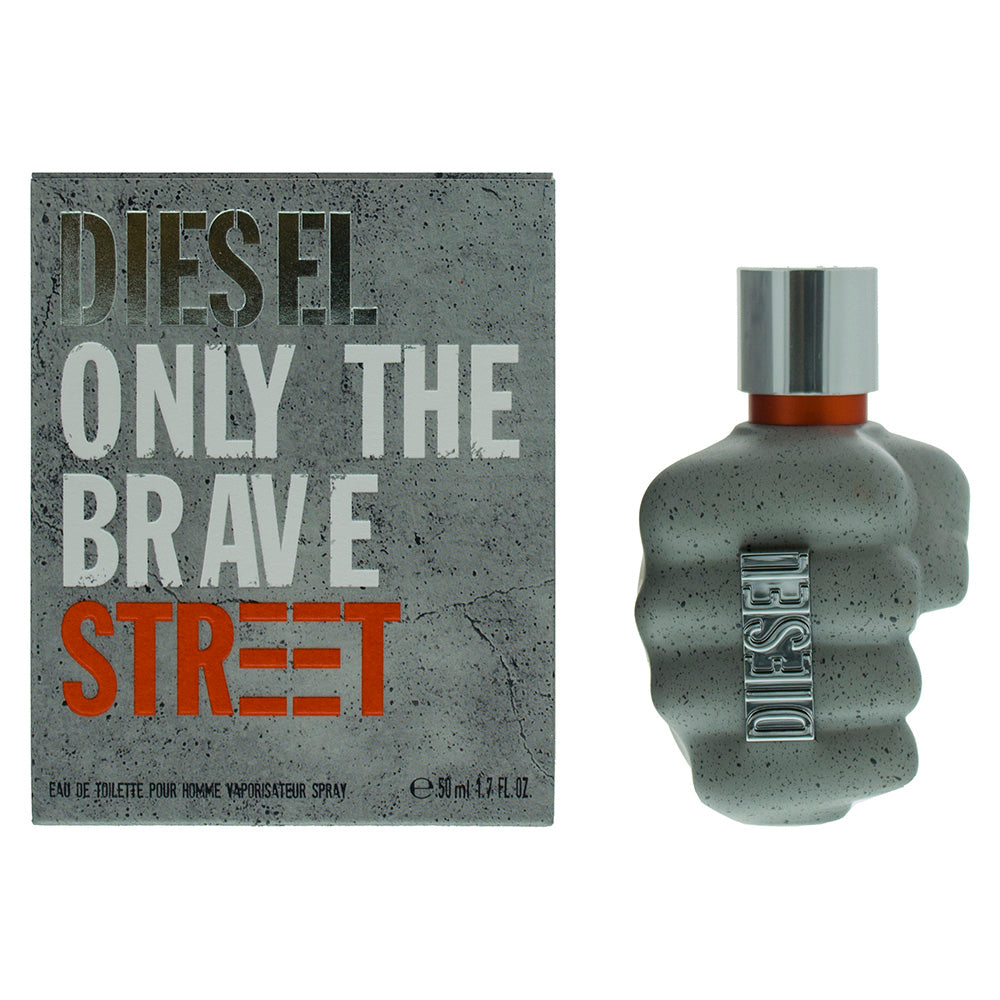 Bottle of Diesel Only The Brave Street Eau de Toilette with a modern design, showcasing its bold and adventurous fragrance.