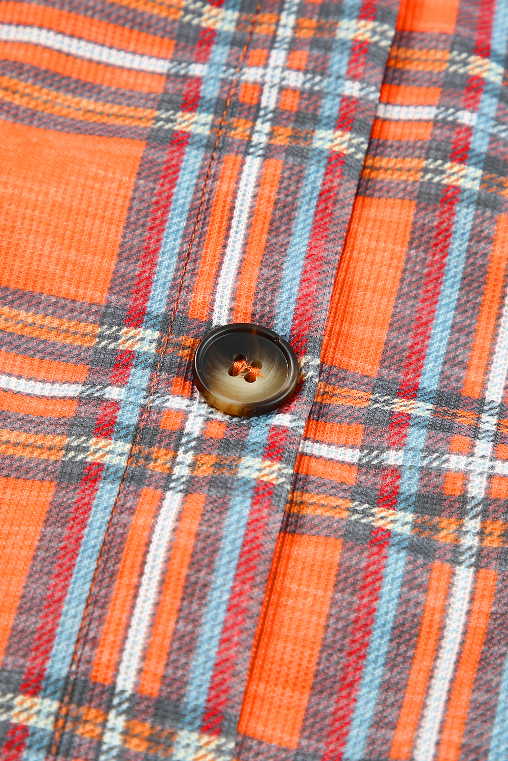 Orange plus size plaid long sleeve shirt with chest pockets and button-up front, perfect for casual wear.