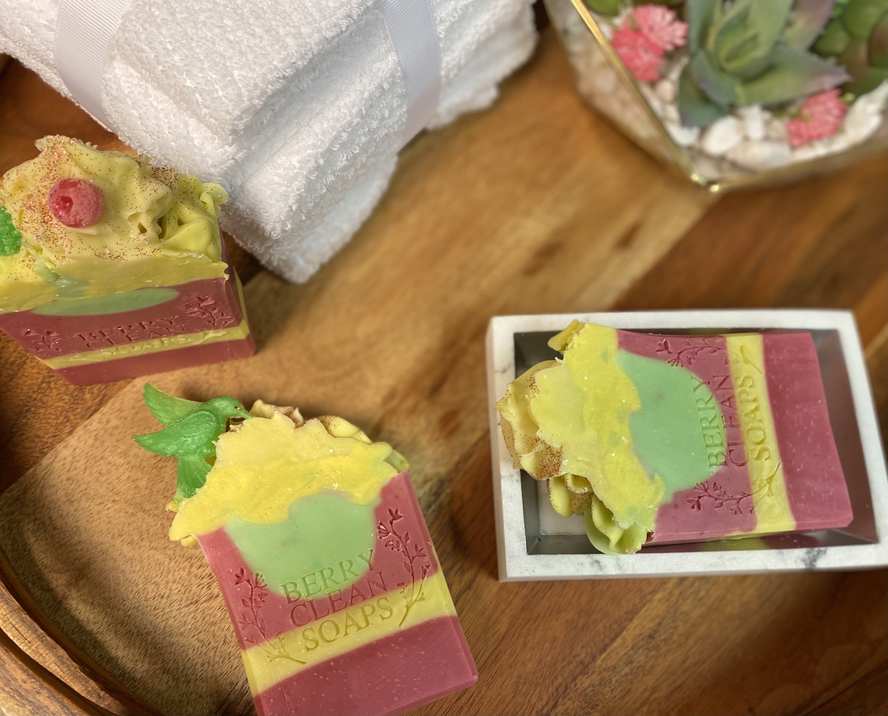 Orchard Apple Soap with a fresh apple scent, featuring a creamy texture and vibrant colors from natural mica.