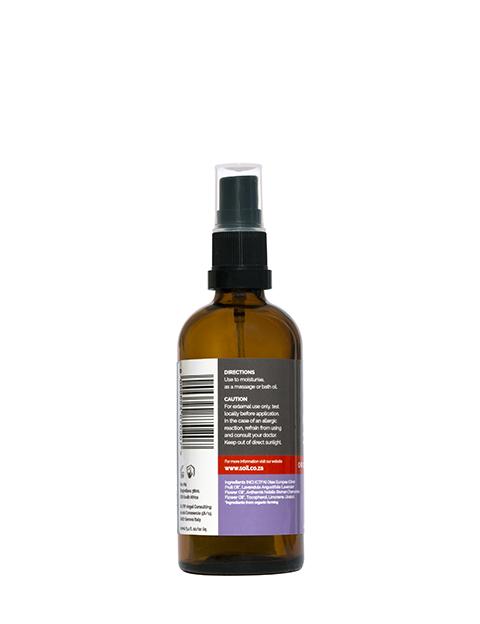 A 100ml bottle of Organic Baby Blended Oil featuring a soothing blend of Chamomile and Lavender for gentle baby massage.