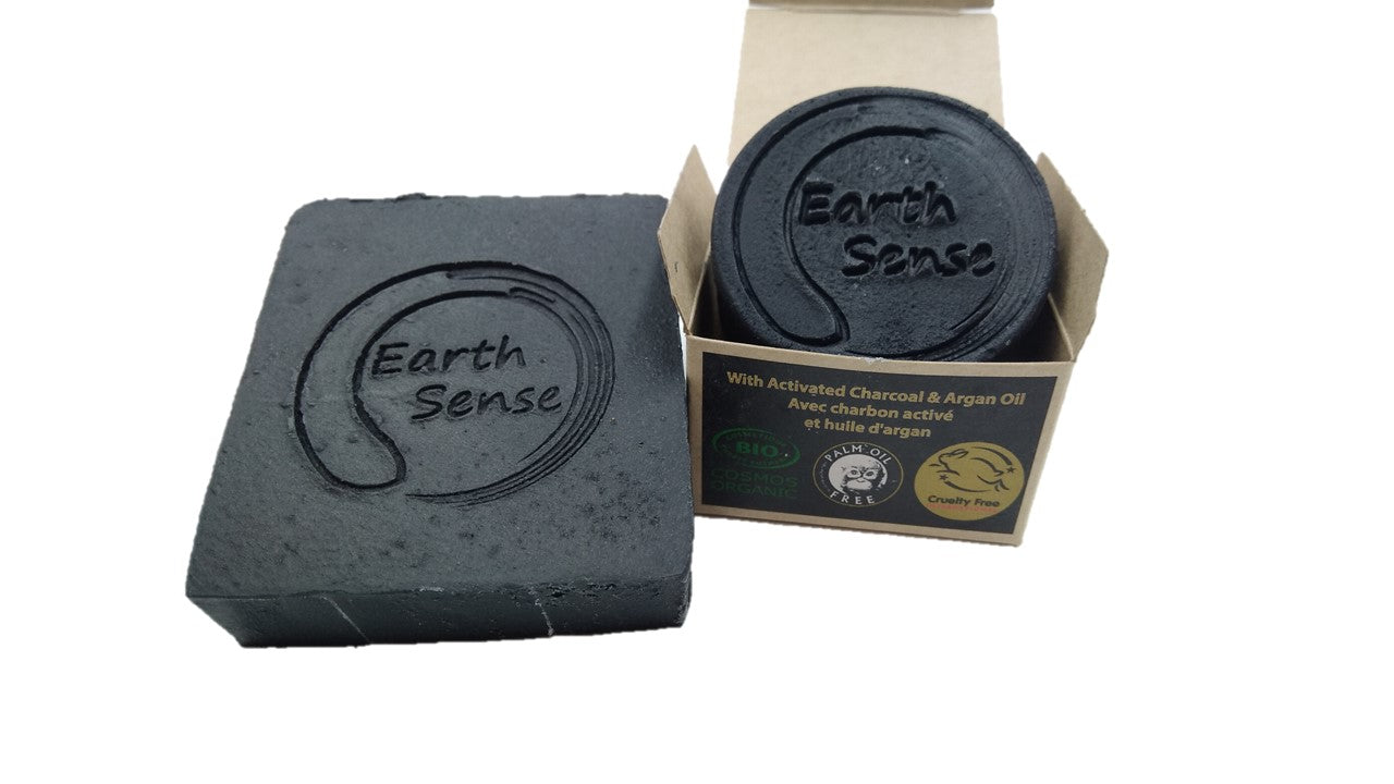 Organic Certified Spa Noir Solid Soap with activated charcoal and mint, showcasing its natural ingredients and eco-friendly packaging.