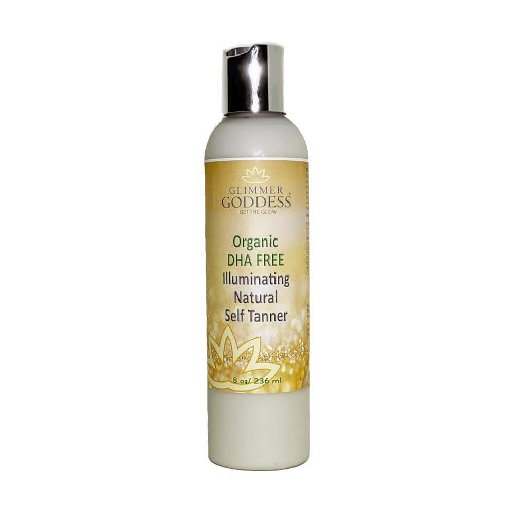 Bottle of Organic DHA FREE Natural Sunless Tanner with a rich, lightweight formula for a sun-kissed glow.