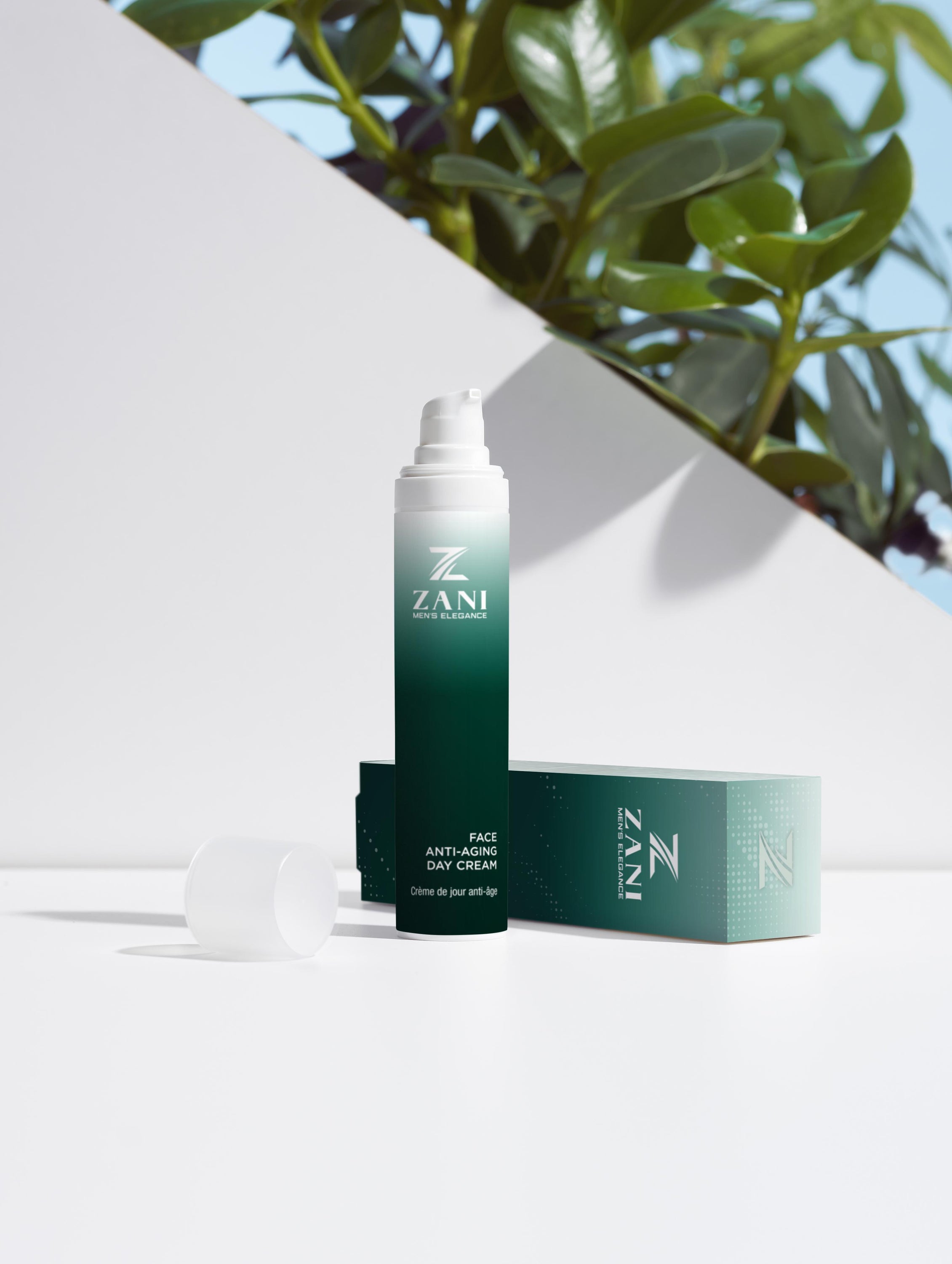 Zani Organic Face Anti-Aging Day Cream in a sleek container, showcasing its natural ingredients and elegant design.