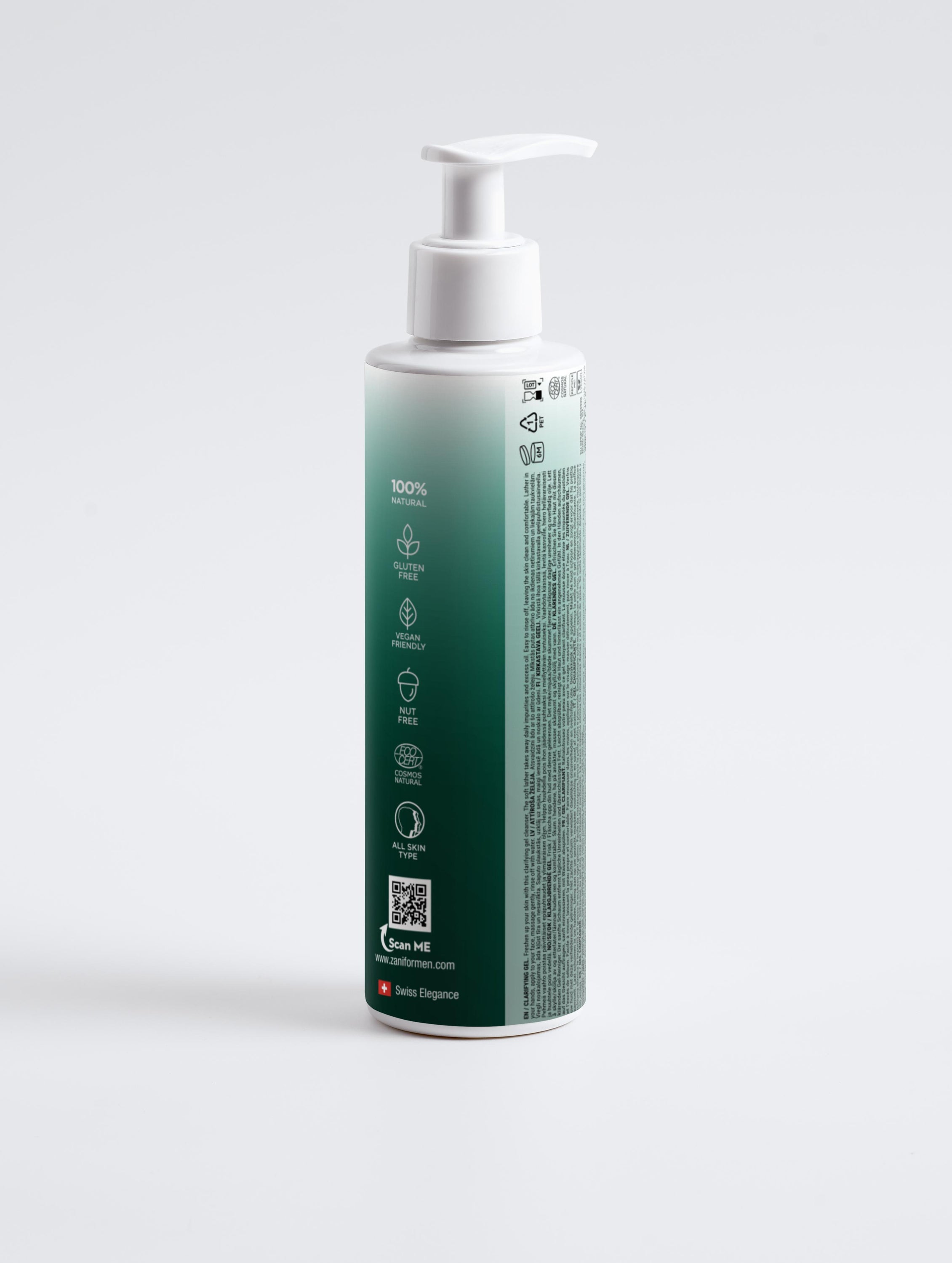 Organic Face Wash Gel for men, featuring a clear texture and refreshing citrus scent, designed for active lifestyles.