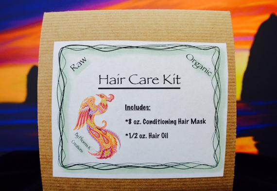 Organic Hair Care Kit featuring a Conditioning Hair Mask and Happy Hair Oil in eco-friendly packaging, showcasing natural ingredients.