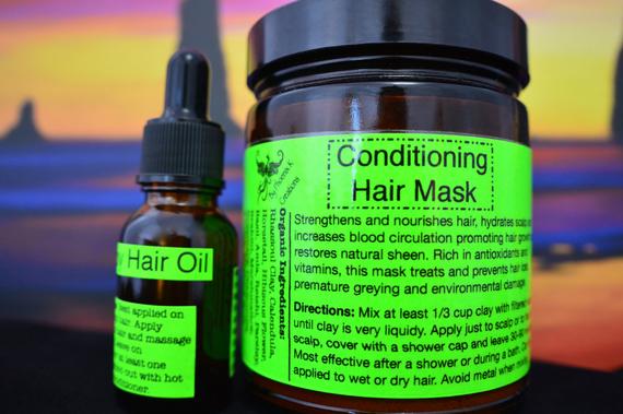 Organic Hair Care Kit featuring a Conditioning Hair Mask and Happy Hair Oil in eco-friendly packaging, showcasing natural ingredients.