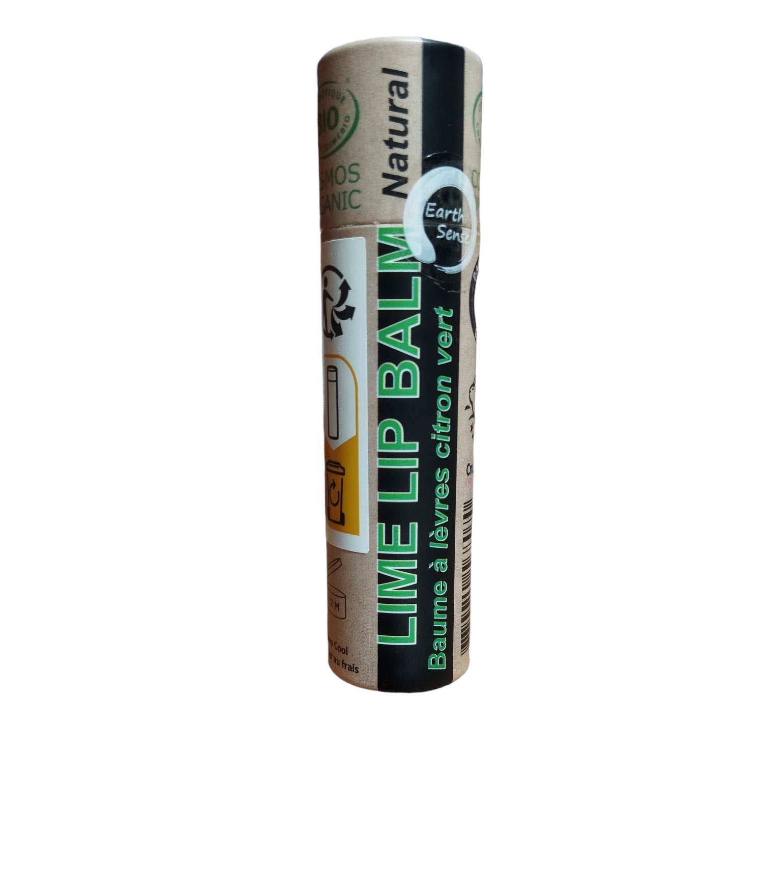 Organic Lime Lip Balm in a paper tube, showcasing its natural ingredients and eco-friendly packaging.