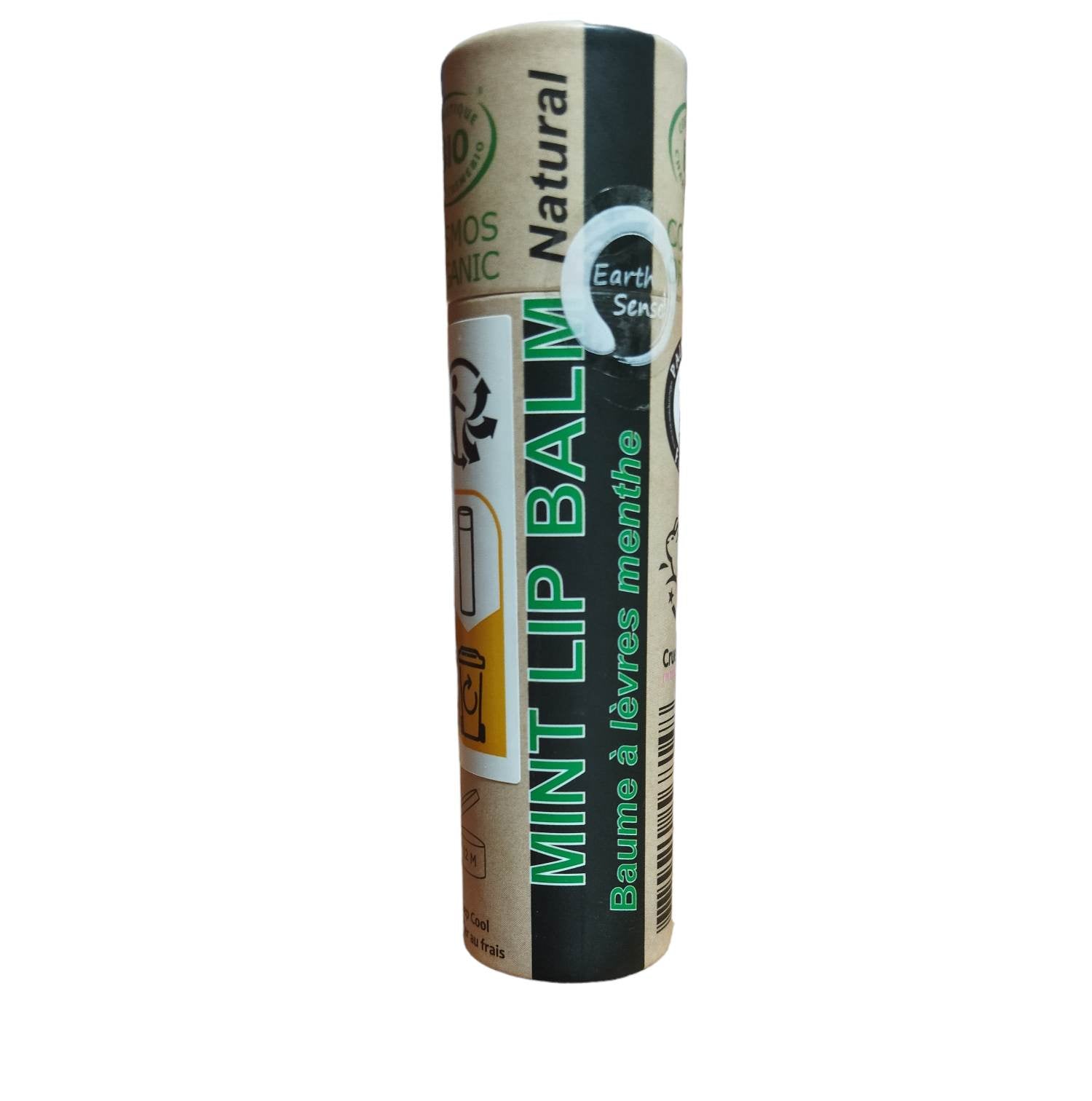 Organic Peppermint Lip Balm in a push-up tube, showcasing its natural ingredients and eco-friendly packaging.