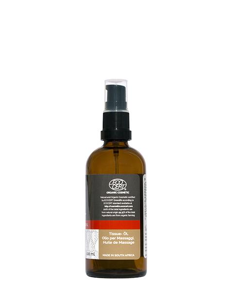 A 100ml bottle of Organic Toning Blended Oil featuring a blend of essential oils for detox and relaxation.