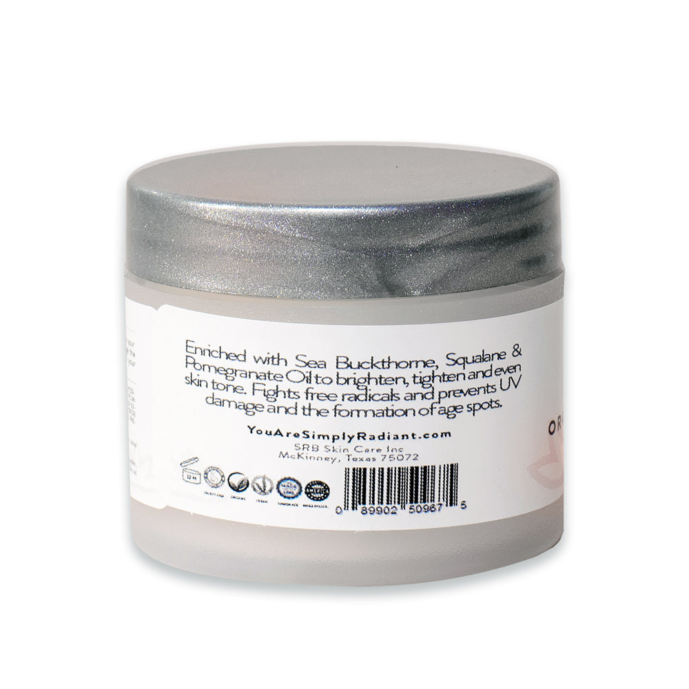 Organic Vitamin C Face Cream SPF 30 in a sleek jar, showcasing its rich texture and natural ingredients.