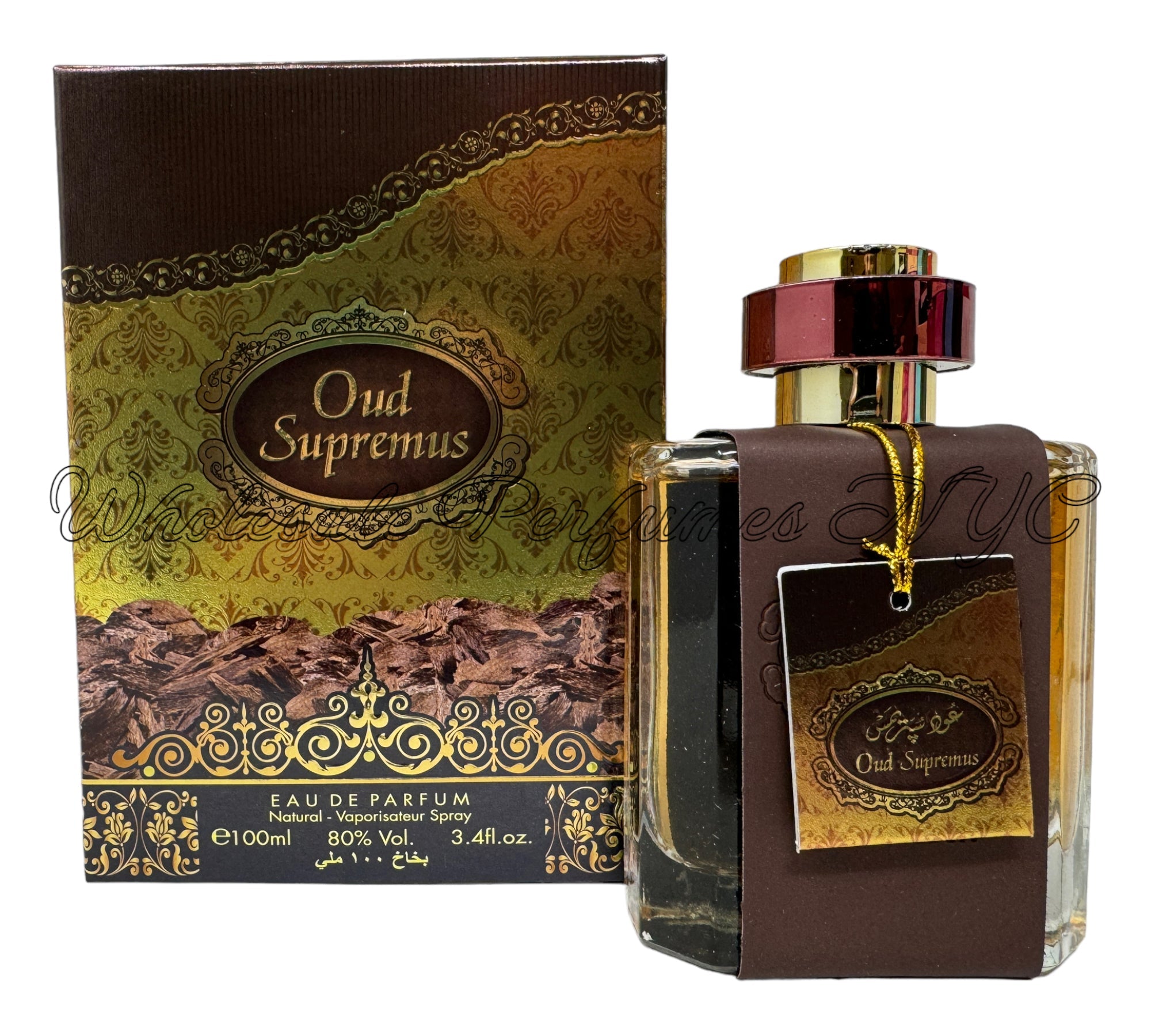 Oud Supremus for Men by Al Sheikh, a luxurious 3.4oz Eau de Parfum in an elegant bottle, showcasing its rich and exotic fragrance.