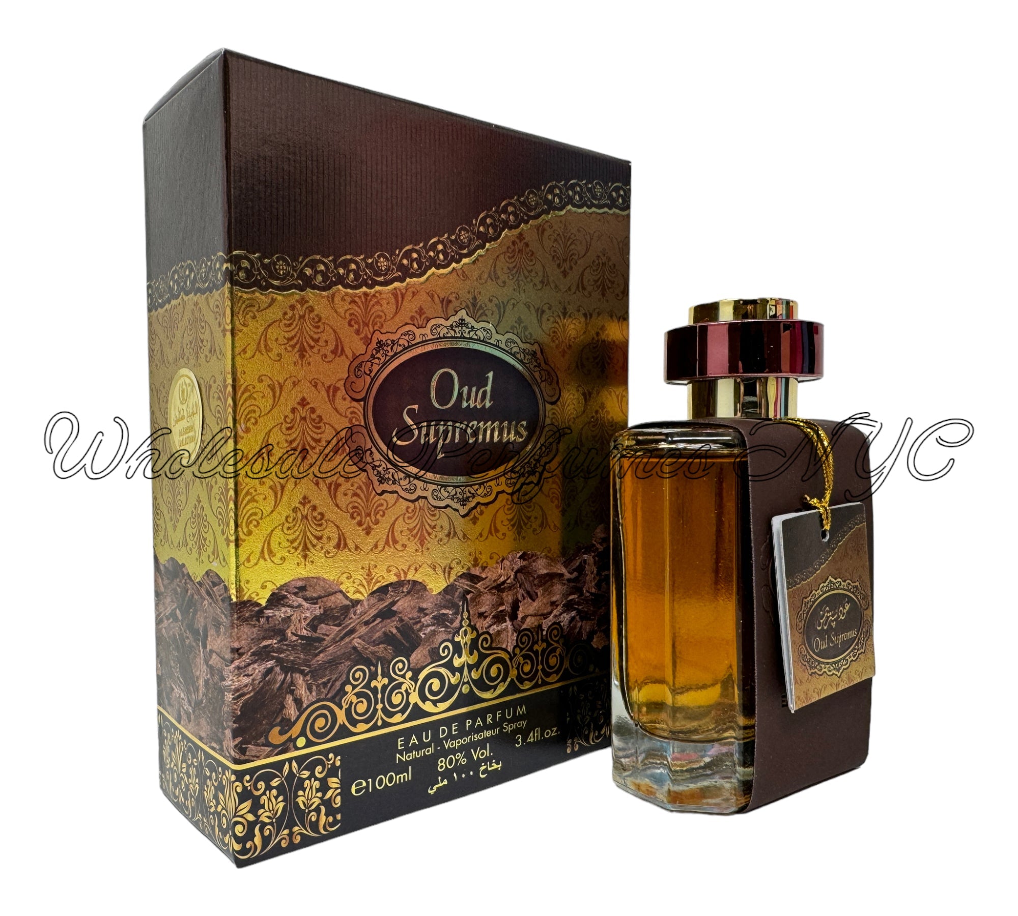 Oud Supremus for Men by Al Sheikh, a luxurious 3.4oz Eau de Parfum in an elegant bottle, showcasing its rich and exotic fragrance.